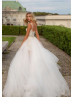 Beaded Lace Mini Wedding Dress With Tulle Skirt